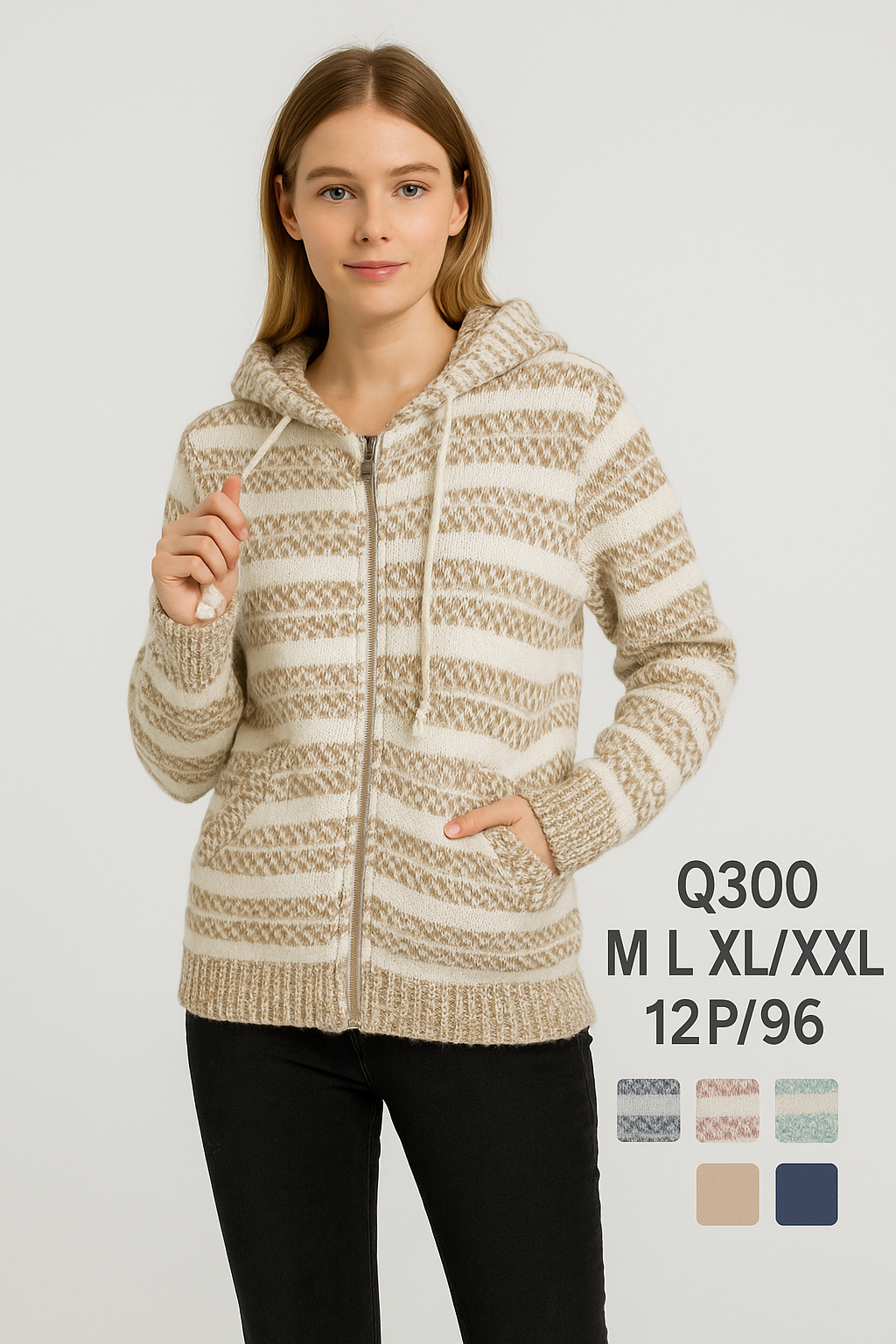 Chaqueta de Punto con Capucha “Q300” – Suave, Cálida y Moderna 🧶