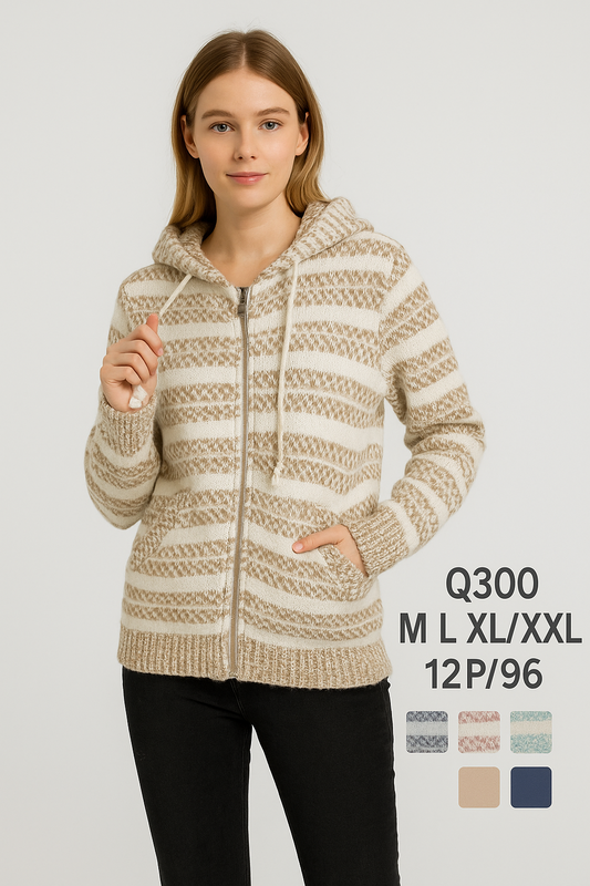 Chaqueta de Punto con Capucha “Q300” – Suave, Cálida y Moderna 🧶