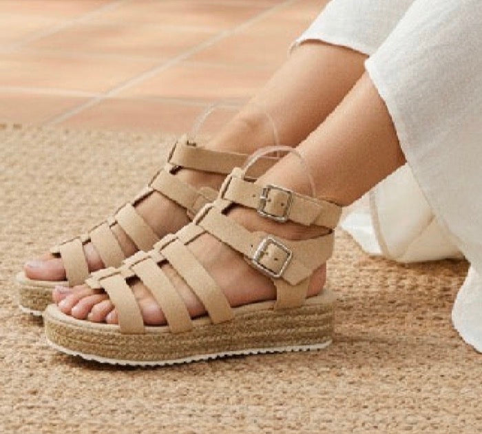Sandalias Plataforma Mujer Beige con Hebillas – Sandalias Verano Cómodas y Trend ZX-3P292-4