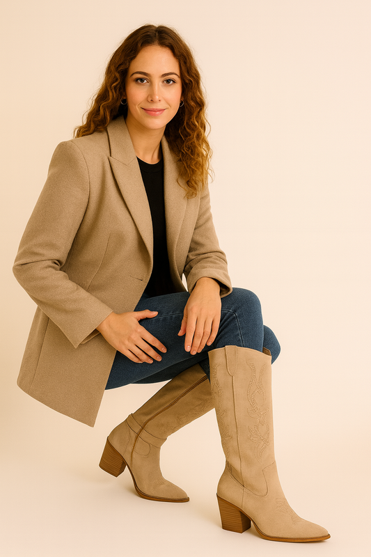 Bota Cowboy Beige con Tacón – Elegancia y Estilo en Cada Paso cod  6212