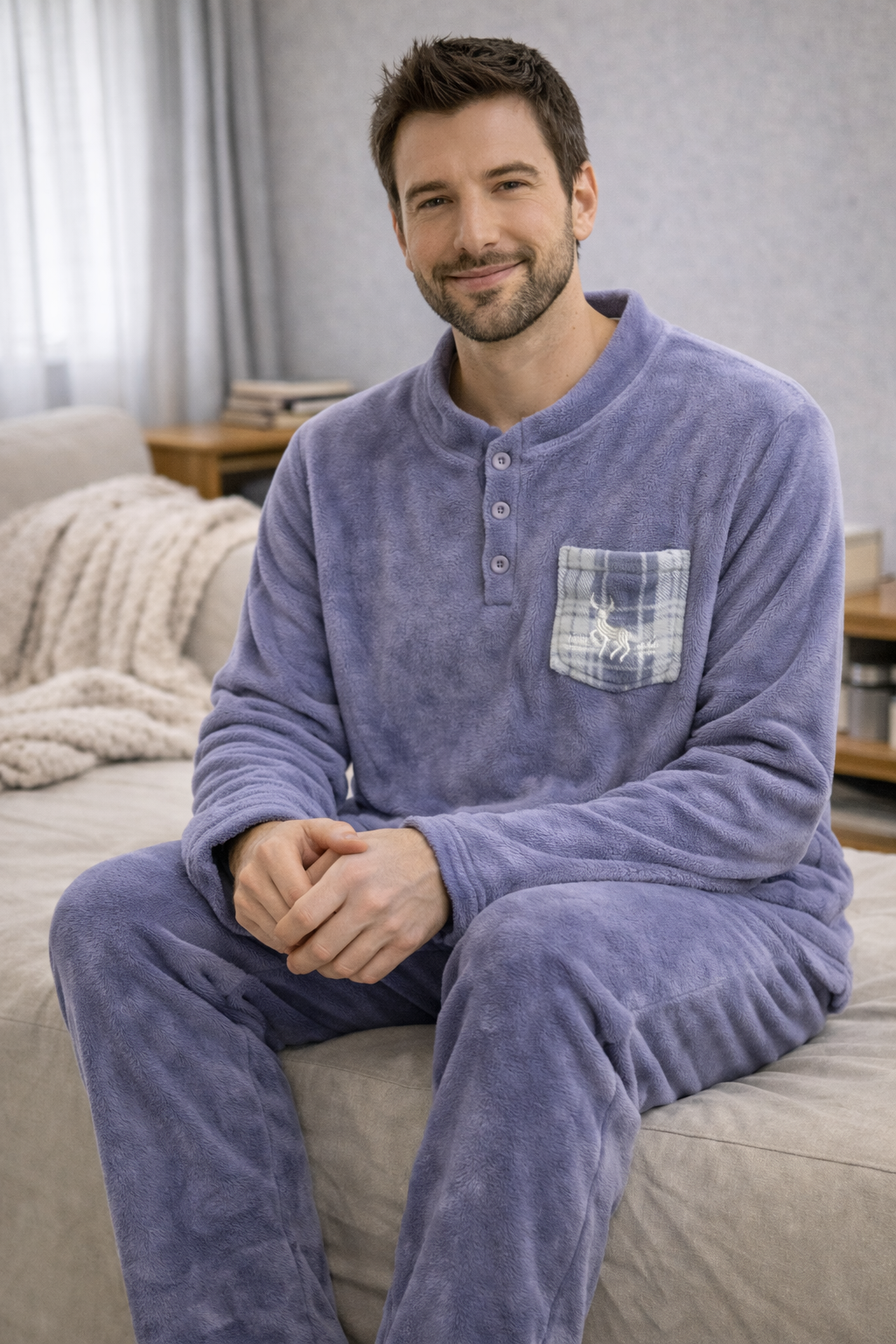 Pijama de Hombre Polar Súper Suave con Bolsillo – Conjunto de Invierno Cálido y Cómodo XH2266