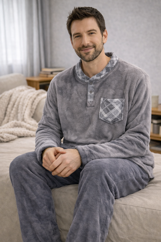 Pijama de Hombre Polar Súper Suave con Bolsillo – Conjunto de Invierno Cálido y Cómodo 2418