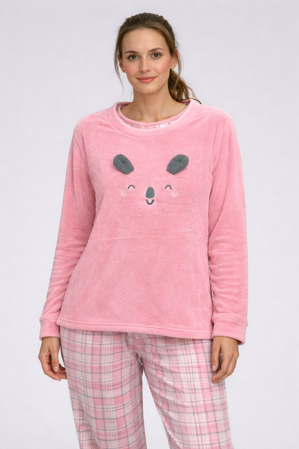 Pijama de Mujer Polar Lila con Diseño de Koala – Conjunto de Invierno Suave y Cómodo IP7513L