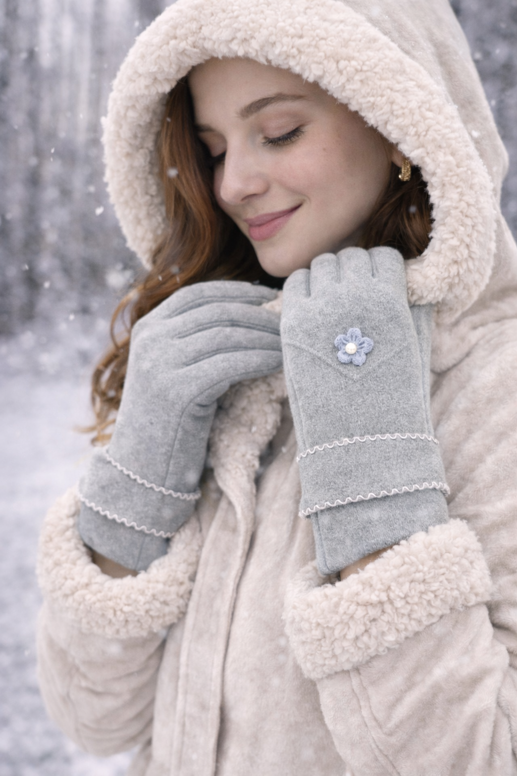 Guantes de Invierno Elegantes con Flor Decorativa – Suaves, Cálidos y Cómodos