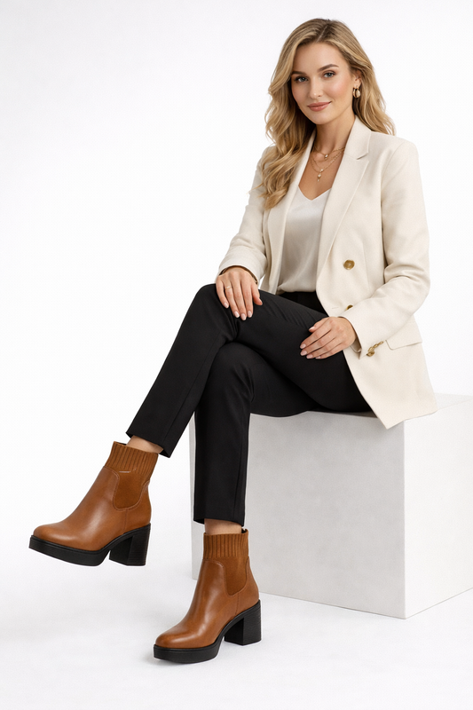 🟤 Botín Elegante Camel de Tacón con Plataforma Y8A-AX0317-01