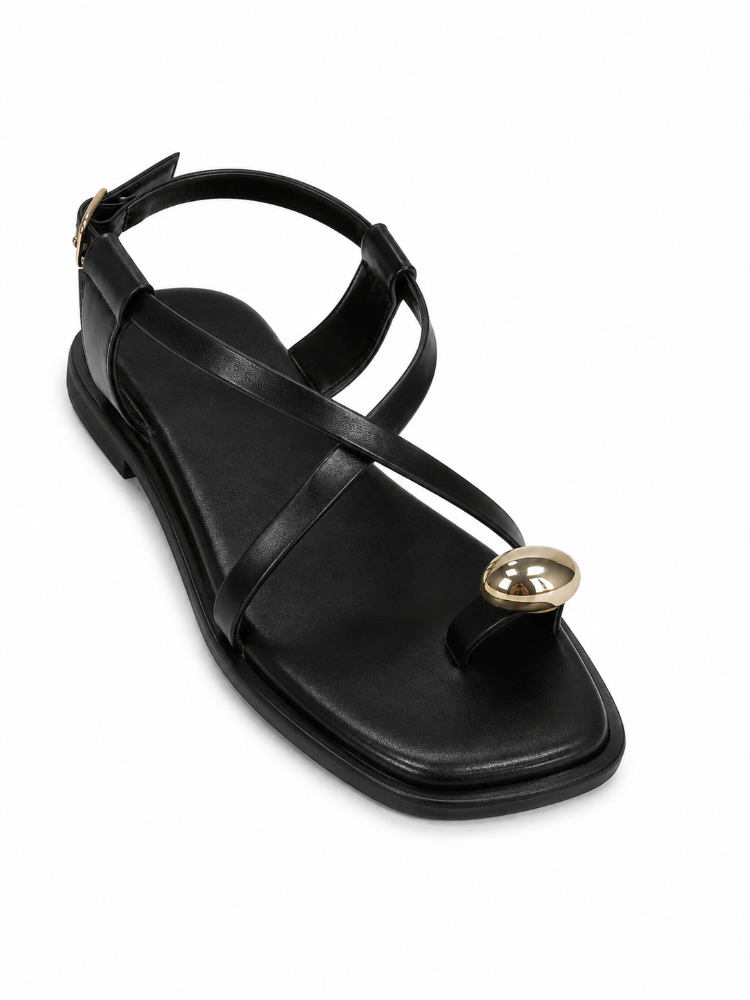 Sandalia Plana de Tiras Cruzadas Metalizada – Oro y Negro 98-278
