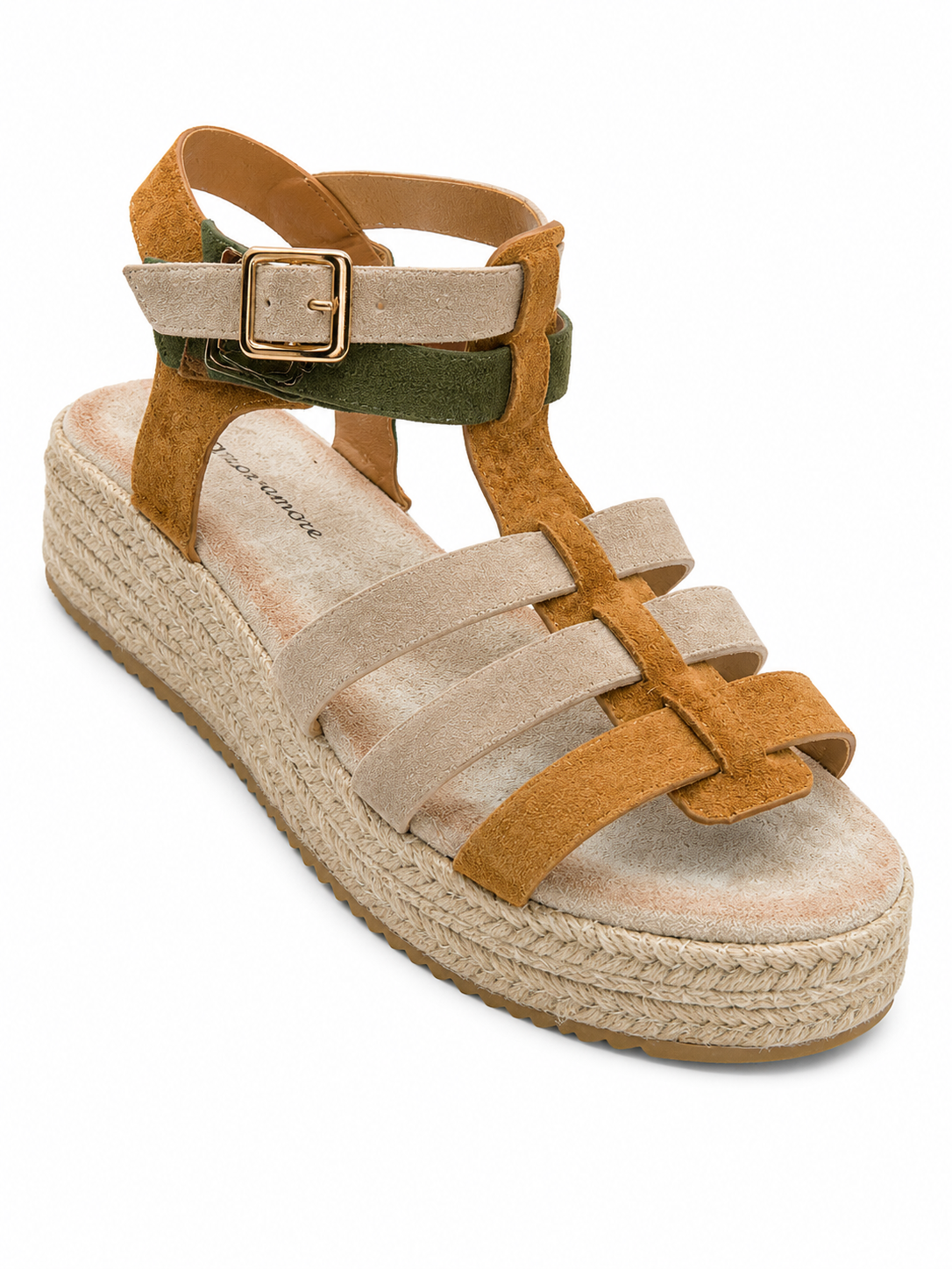 Sandalia Plataforma de Yute con Tiras Multicolor – Beige, Camel y Verde HT309