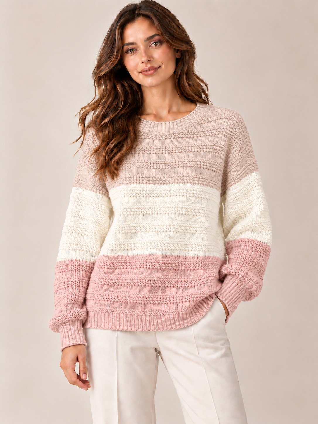 Jersey de punto tricolor para mujer