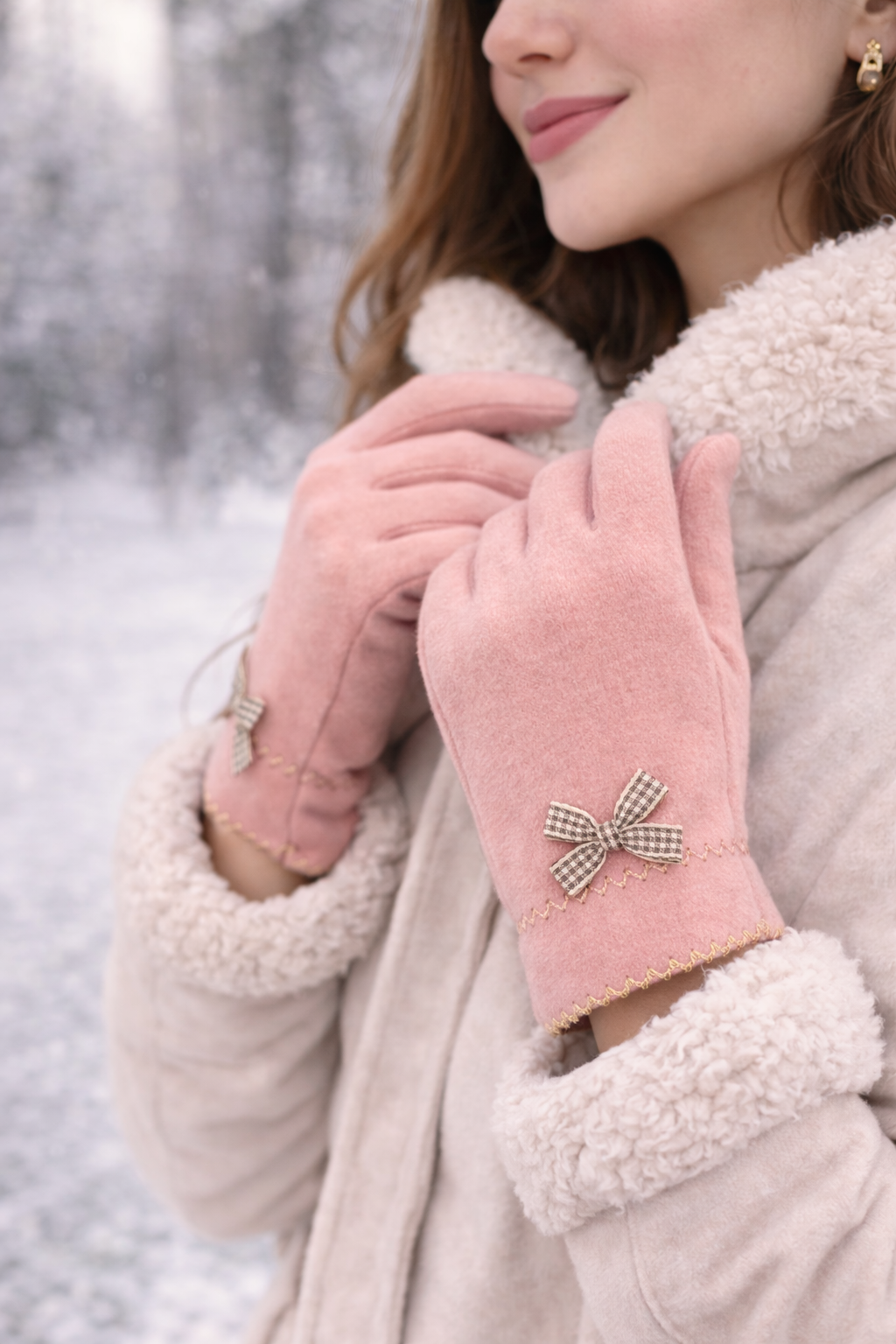 🖤 Guantes de Invierno Negros Elegantes con Lazo Decorativo