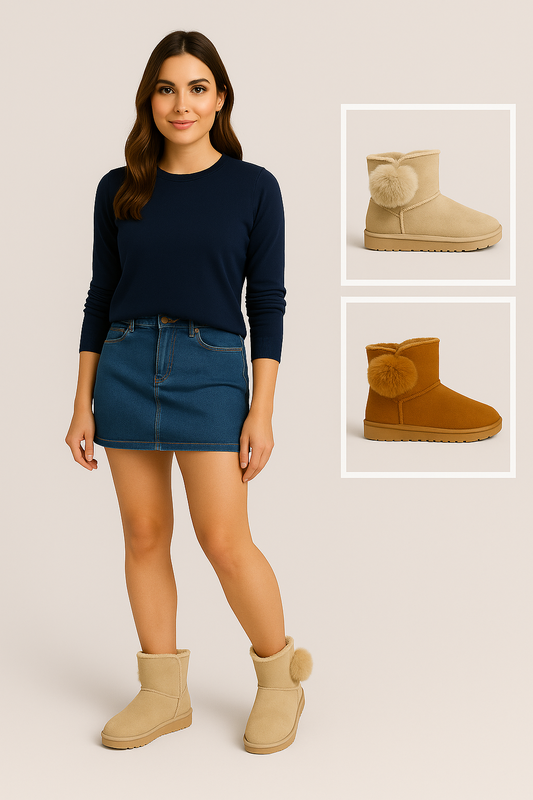 ✨ Botas Polar Pompon Mujer – Suaves, Calentitas y Súper Coquetas UG-11