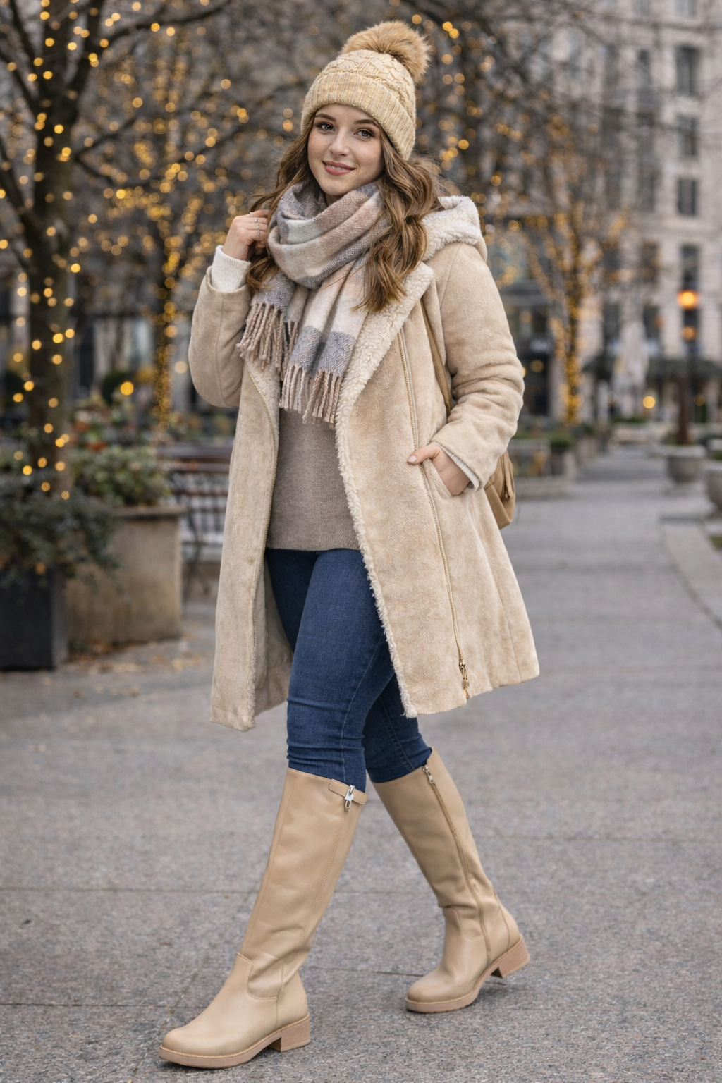 🧡 Botas Altas Beige de Mujer con Tacón Bajo – Estilo Elegante y Cómodo
 302-10