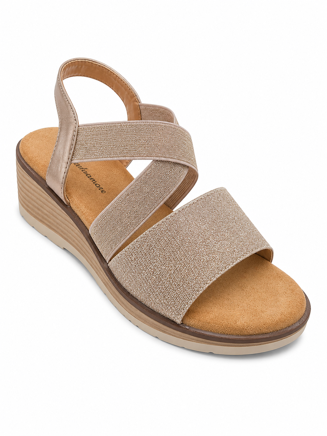 Sandalia de Cuña Ligera con Tiras Cruzadas – Beige HT325