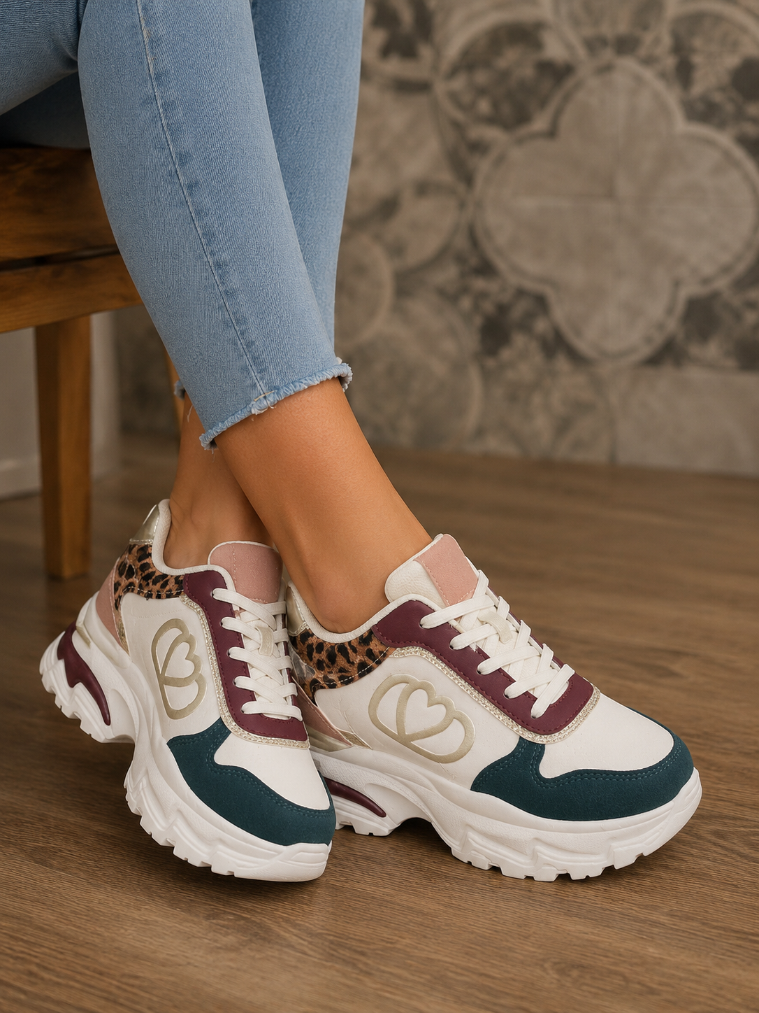 Deportiva Mujer Chunky con Detalles Animal Print – 2 Colores JF3625F