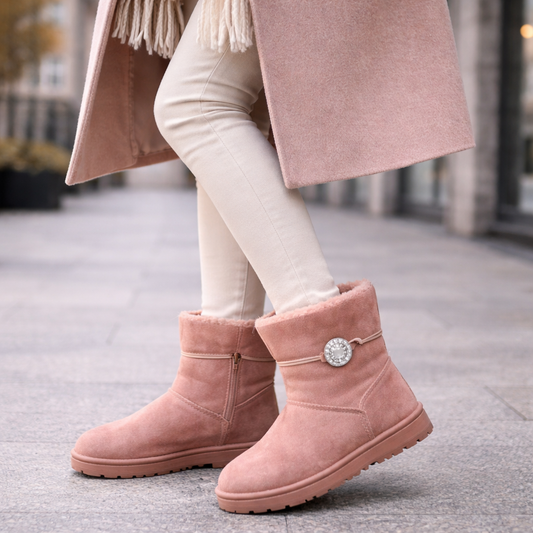 Botines de Pelo Rosa Empolvado con Detalle Brillante – Súper Calentitos UG-04