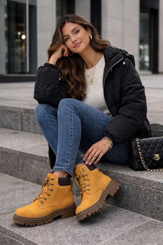 Bota Camel Tipo Trekking con Plataforma y Suela Track – Estilo Timber HF2010