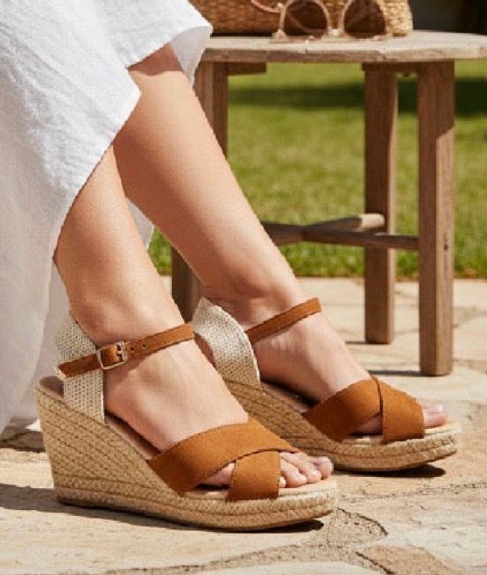 15€ !!! Sandalias Cuña Mujer Camel con Yute – Sandalias Verano Cómodas y Naturales YJ-3