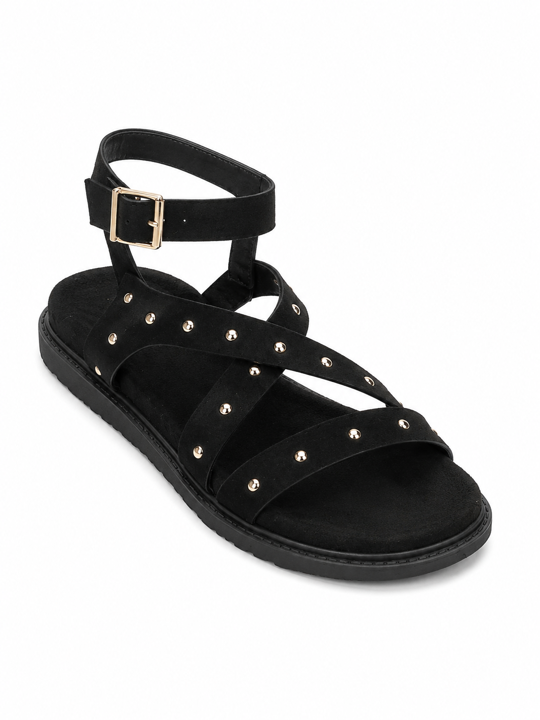 Sandalia negra con tachuelas y tiras cruzadas para mujer
 6582