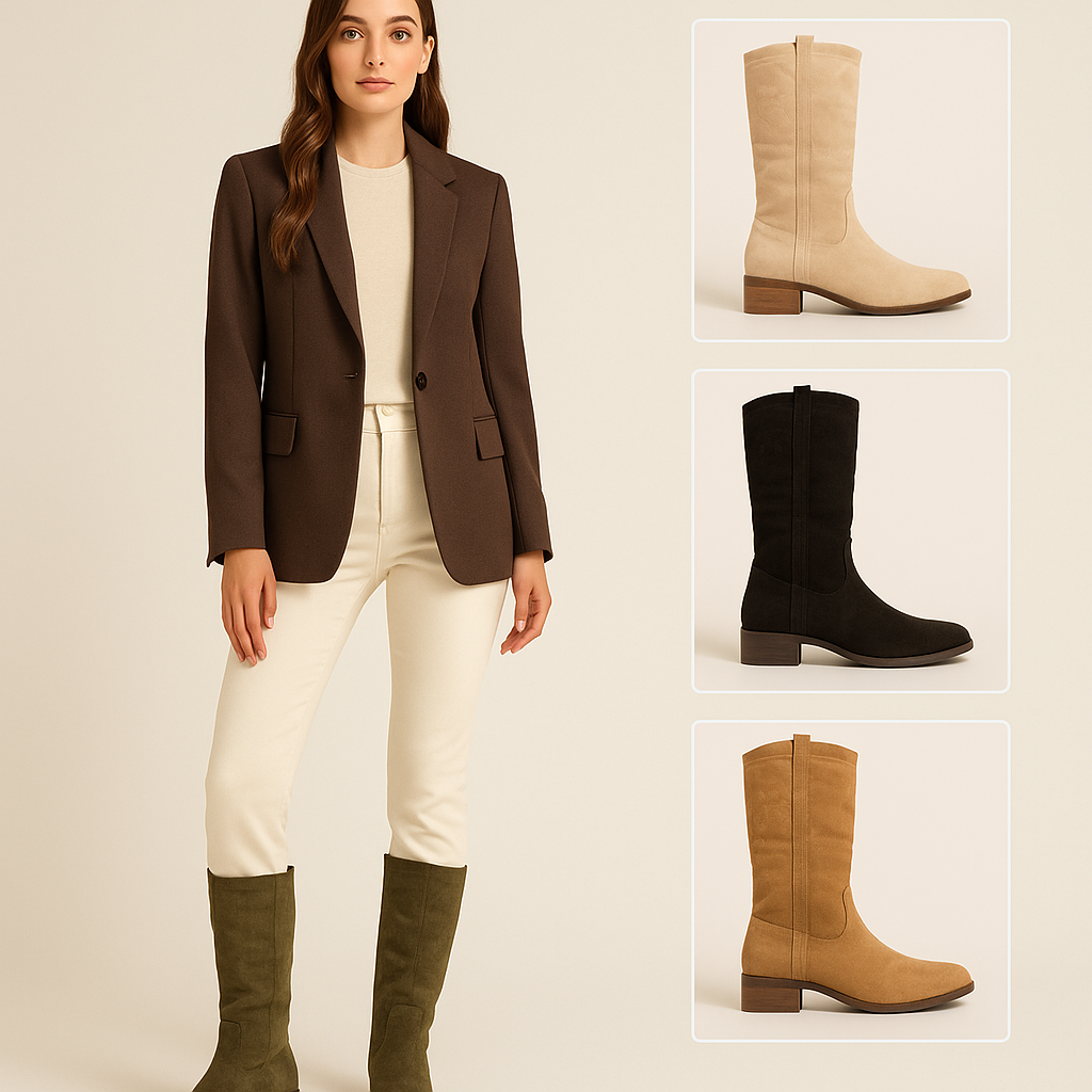 Botas Cowboy Mujer – Estilo Suede con Tacón Bajo | Calzados P&P
 R-31