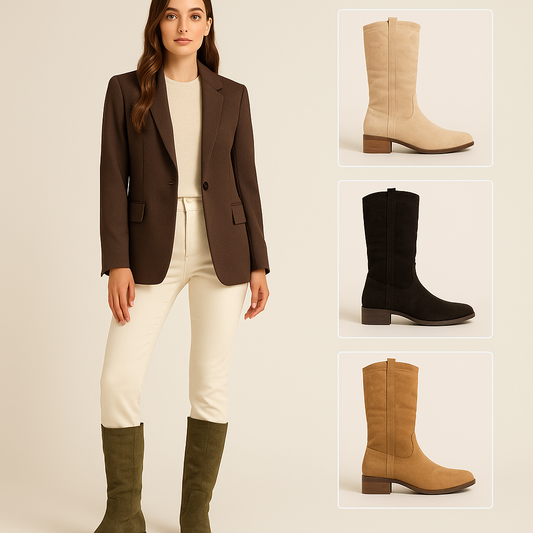 Botas Cowboy Mujer – Estilo Suede con Tacón Bajo | Calzados P&P
 R-31