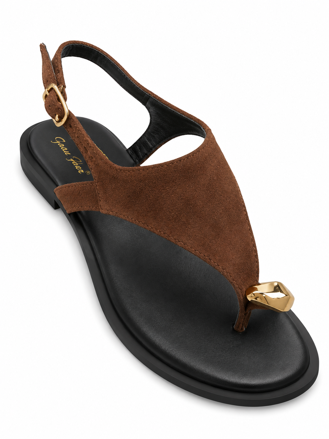 Sandalia Plana de Dedo con Detalle Metálico – Marrón HXD-53
