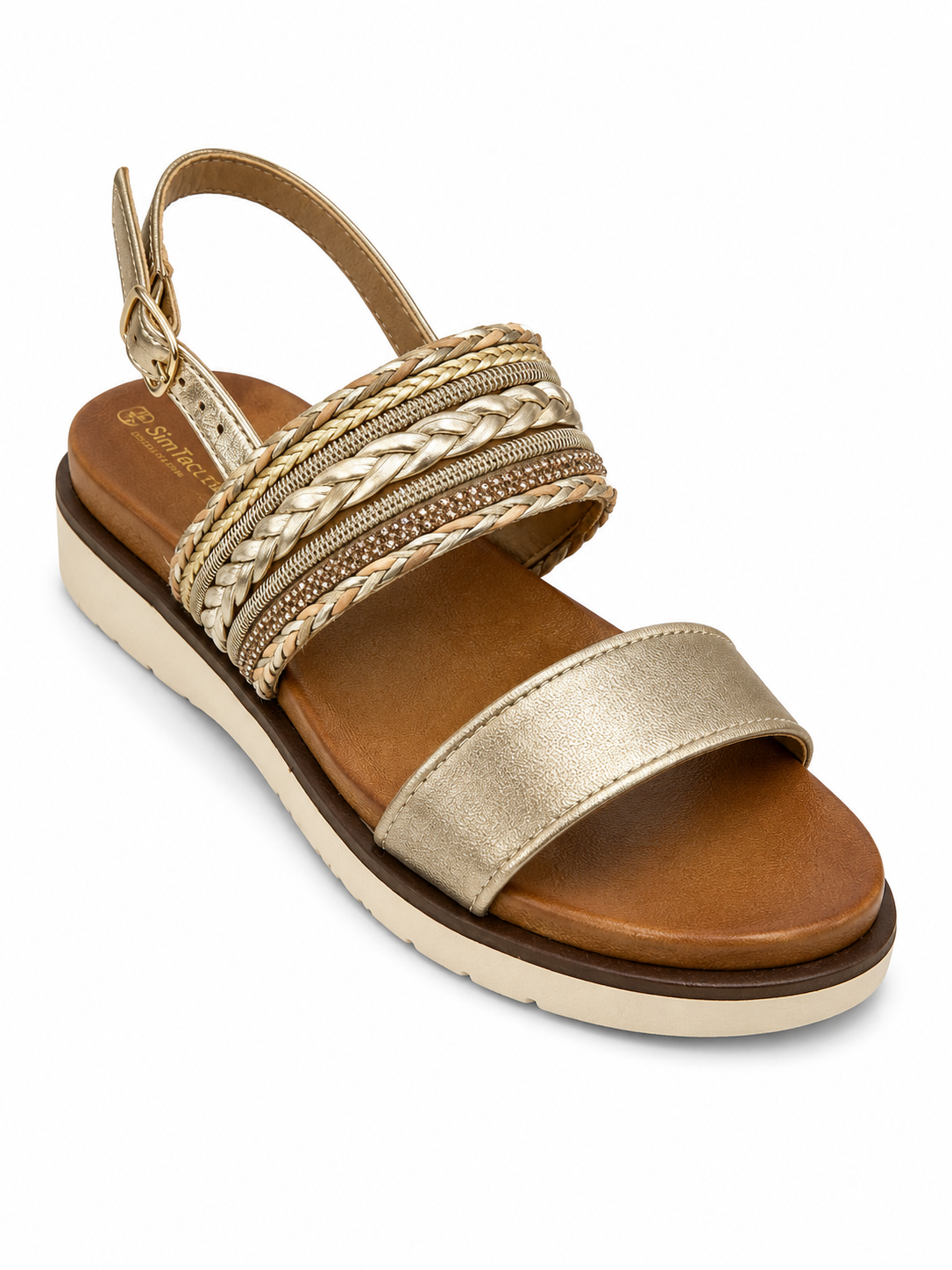 Sandalia Plana Trenzada con Plataforma Ligera – Camel y Champagne WS-5315-2