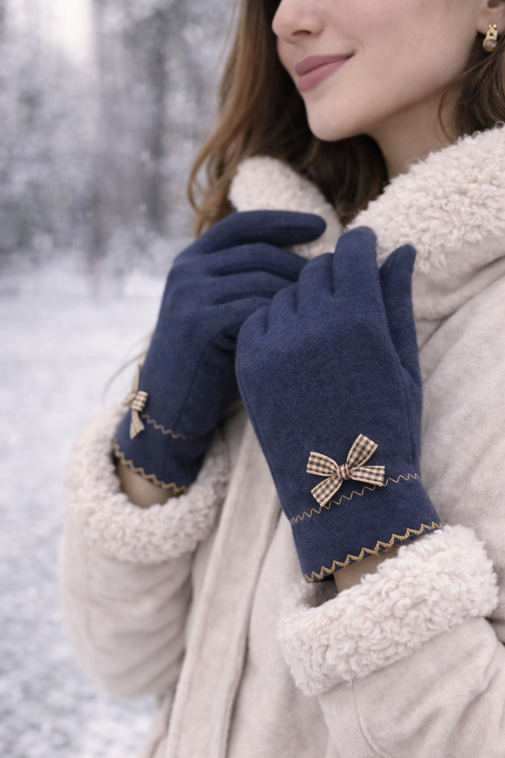 🖤 Guantes de Invierno Negros Elegantes con Lazo Decorativo