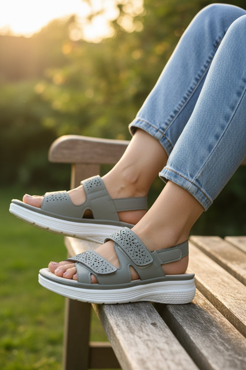 Sandalia confort verde para mujer con doble velcro y plataforma ultraligera 9728