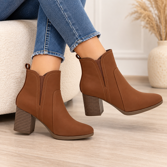 Botines marrón camel de tacón ancho 
 2L4-AX98742-2