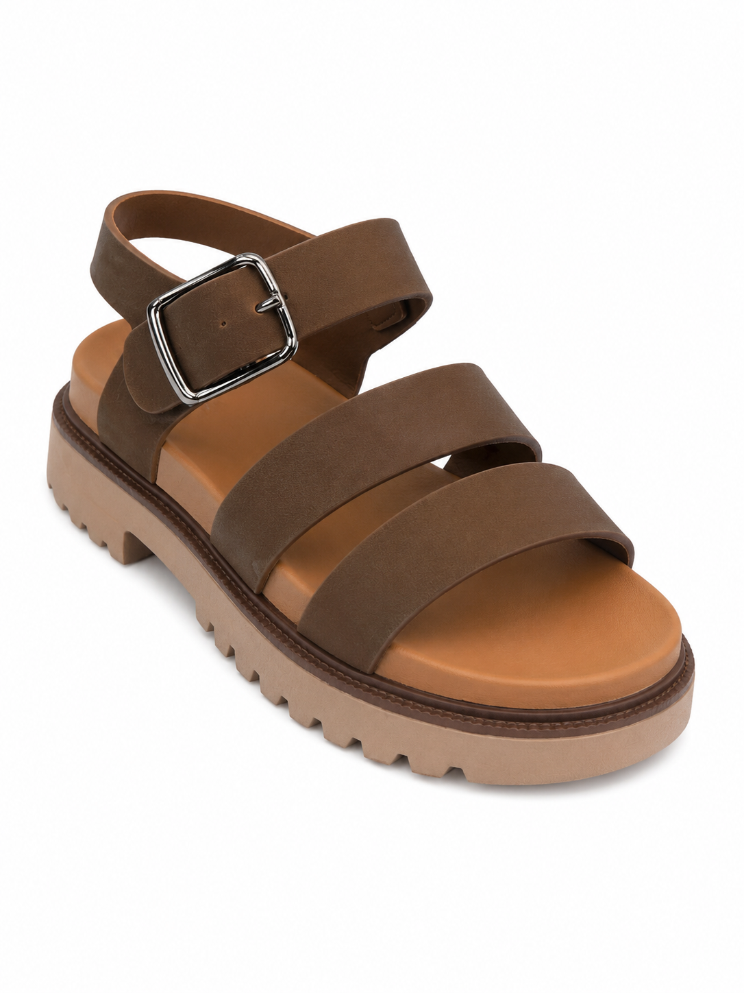 Sandalia marrón con plataforma y hebilla ajustable para mujer
 M999-5