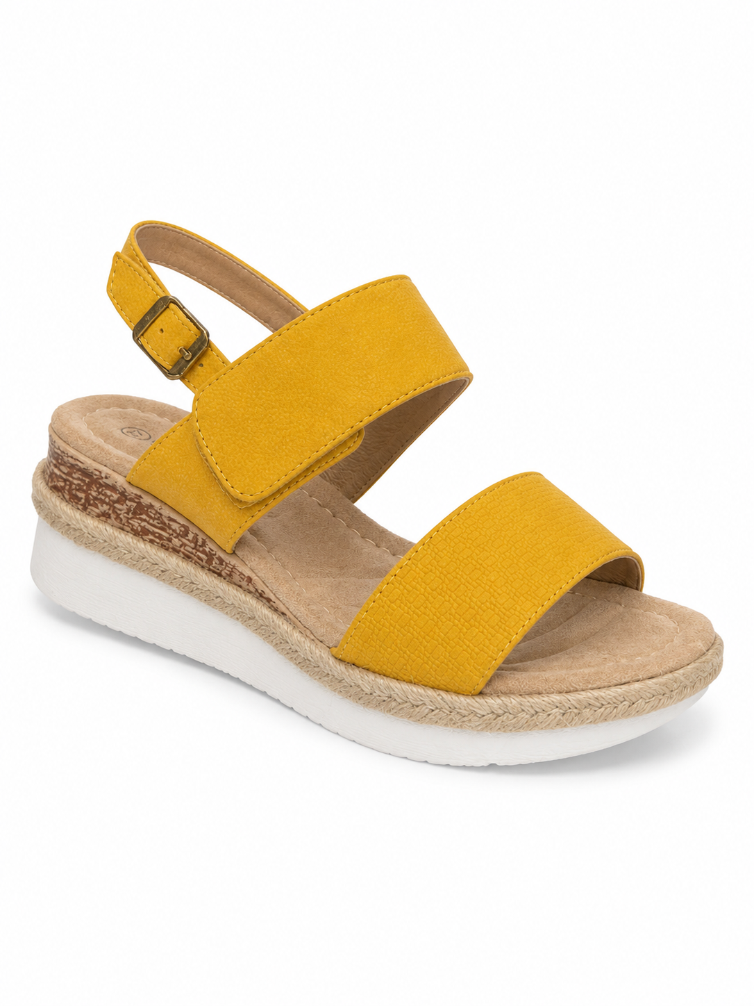 Sandalia amarilla con plataforma confort y doble ajuste para mujer 3075