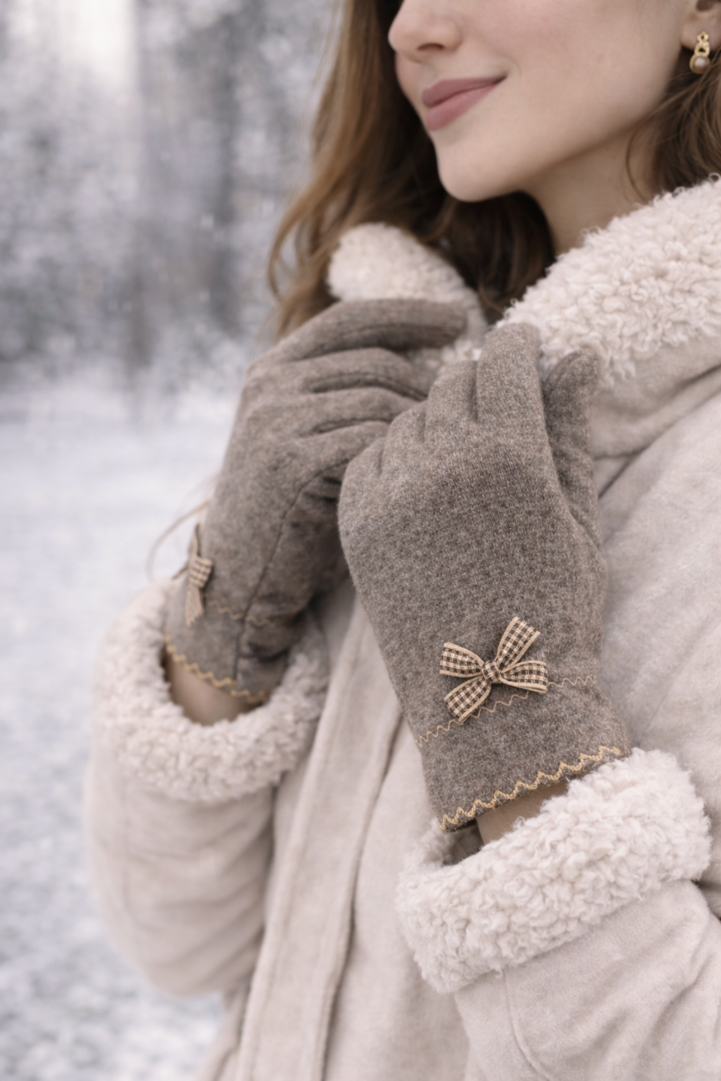 🖤 Guantes de Invierno Negros Elegantes con Lazo Decorativo