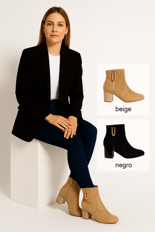 Botines de mujer elegantes REBECA 1540 con hebilla dorada | Disponible en beige y negro ✨