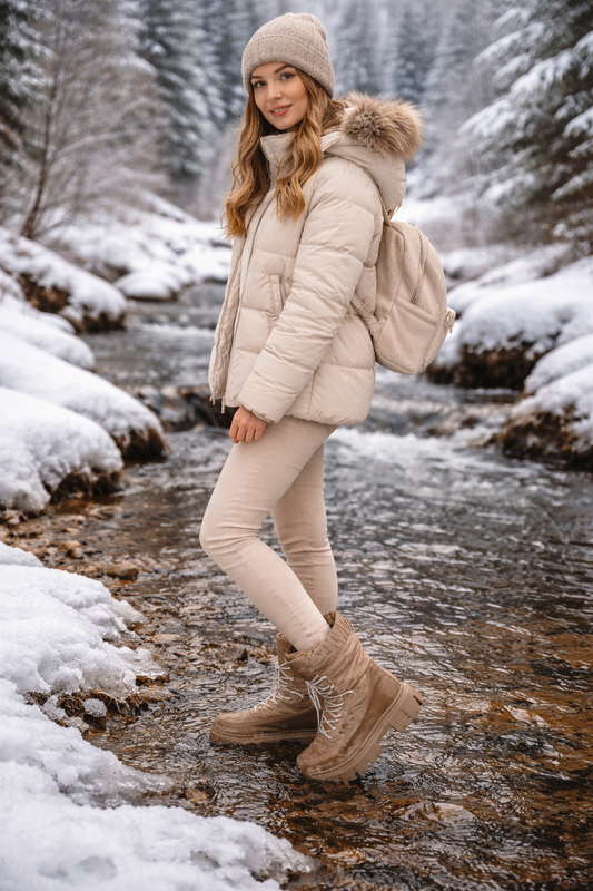Botín Beige Impermeable con Plataforma – Calentito y Antideslizante ❄️💧
 700-11
