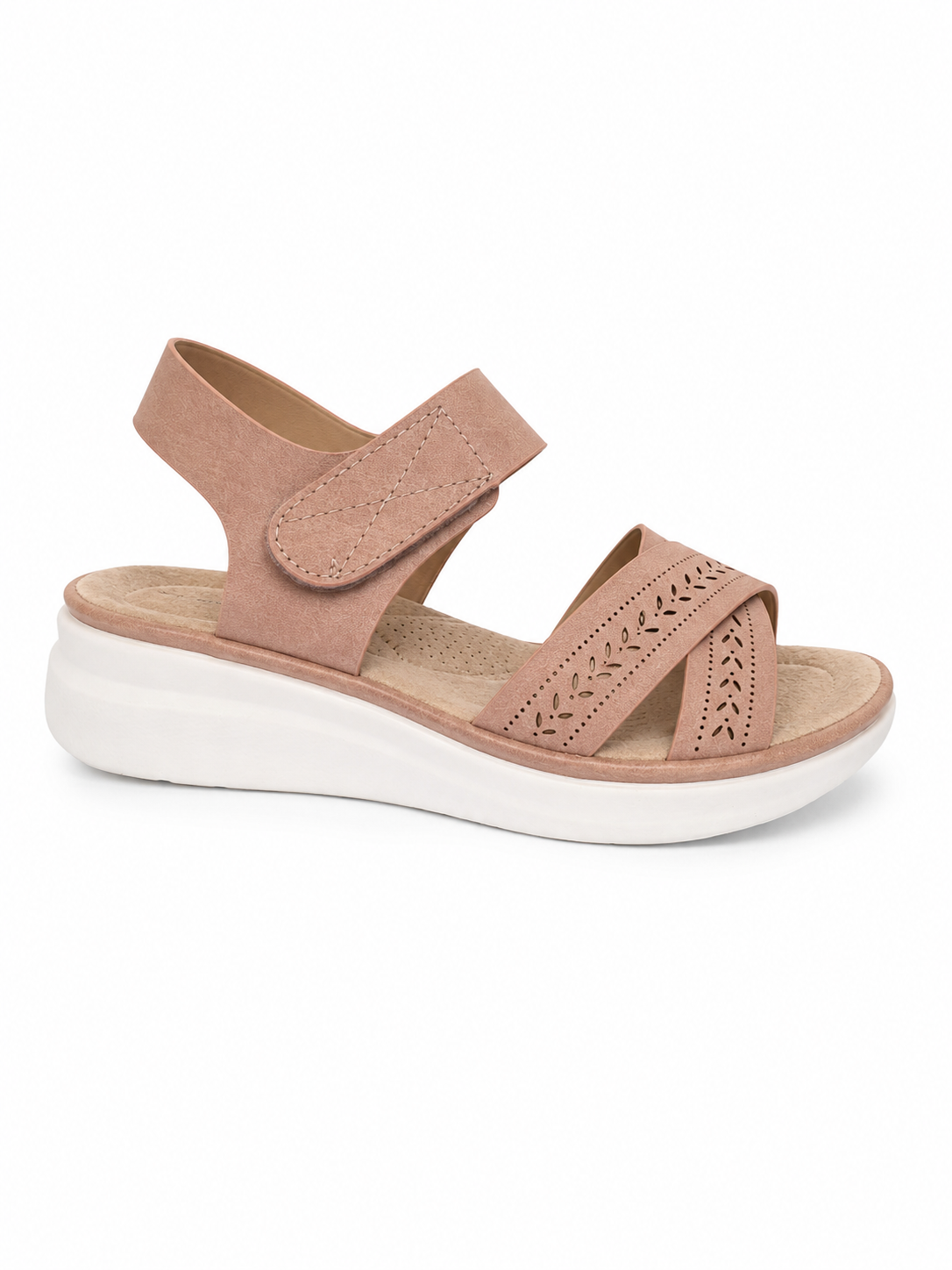 Sandalia confort rosa nude con plataforma ultraligera y cierre de velcro para mujer 2745