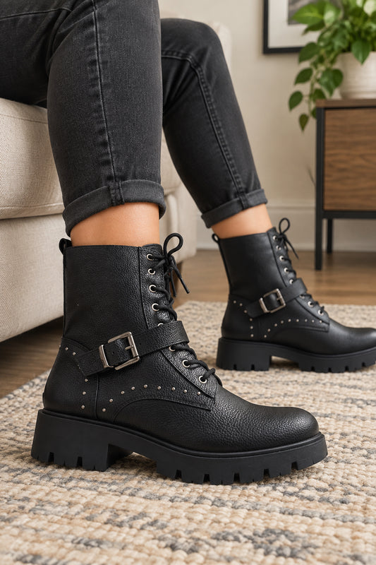 🔥 ÚLTIMAS TALLAS 🔥Botín Militar Negro  0114W