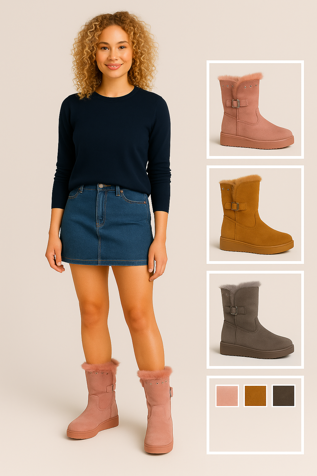 Bota de Invierno Pelito Mujer con Hebilla – Súper Calentitas y Modernas
 887