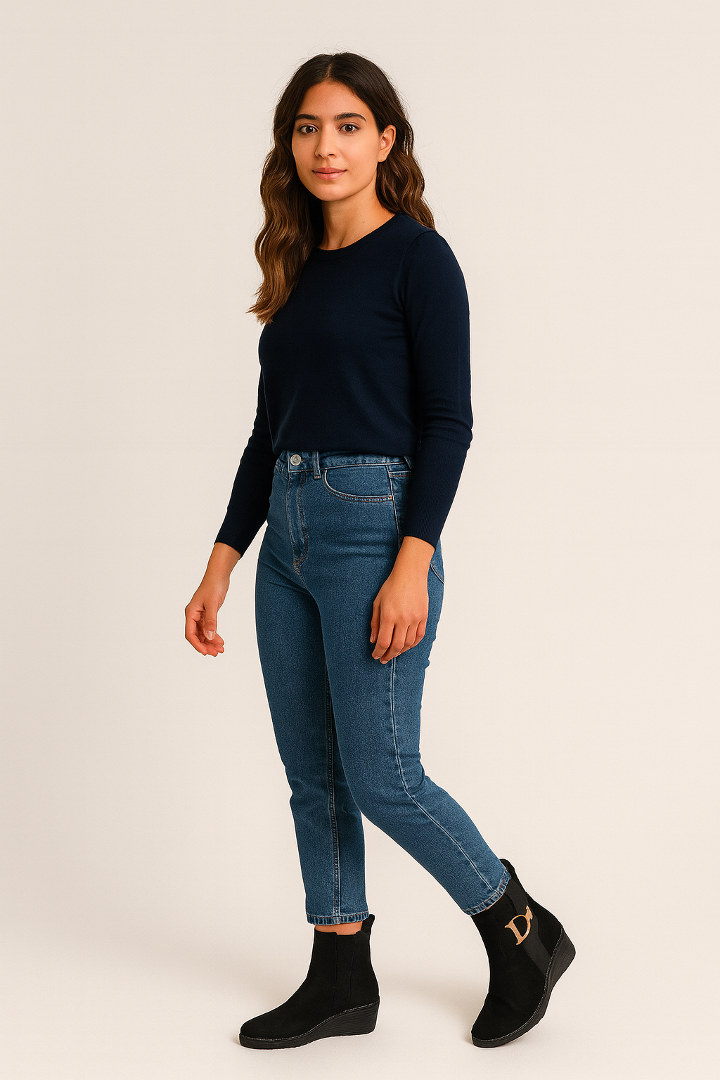 Botín Negro con Cuña Comfort & Hebilla Dorada – Elegancia y Estilo Diario YZ25-03