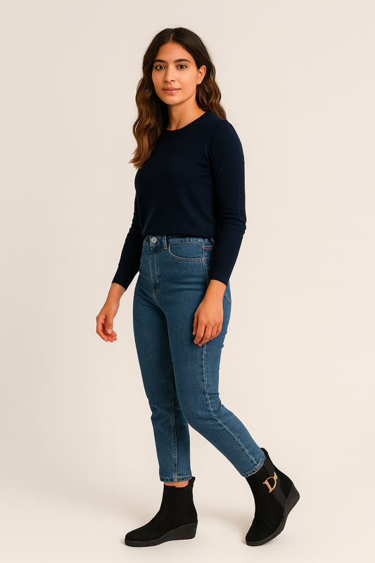 Botín Negro con Cuña Comfort & Hebilla Dorada – Elegancia y Estilo Diario YZ25-03