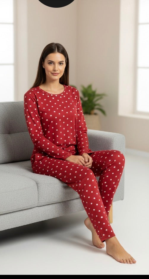 Pijama de Mujer de Algodón con Lunares – Conjunto de Descanso Suave y Cómodo para Casa A832