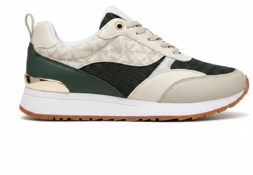 Deportiva Mujer Casual Verde y Beige con Detalles Dorados B-670