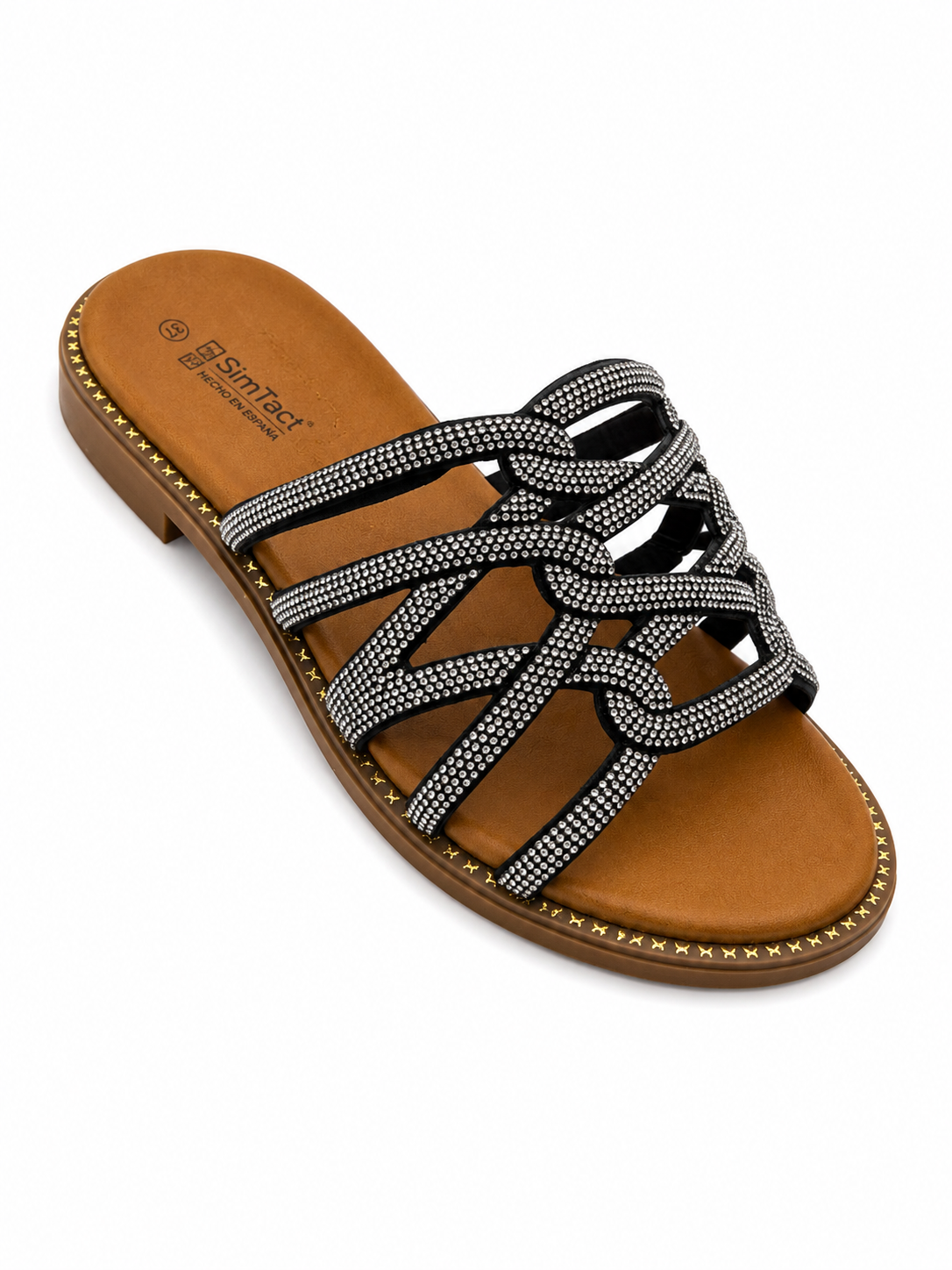 Pala negra con tiras entrelazadas y pedrería WS-5306