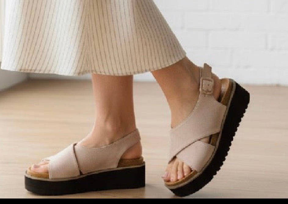 18€!!! Sandalias Plataforma Beige con Velcro – Cómodas y Modernas para Mujer HT127