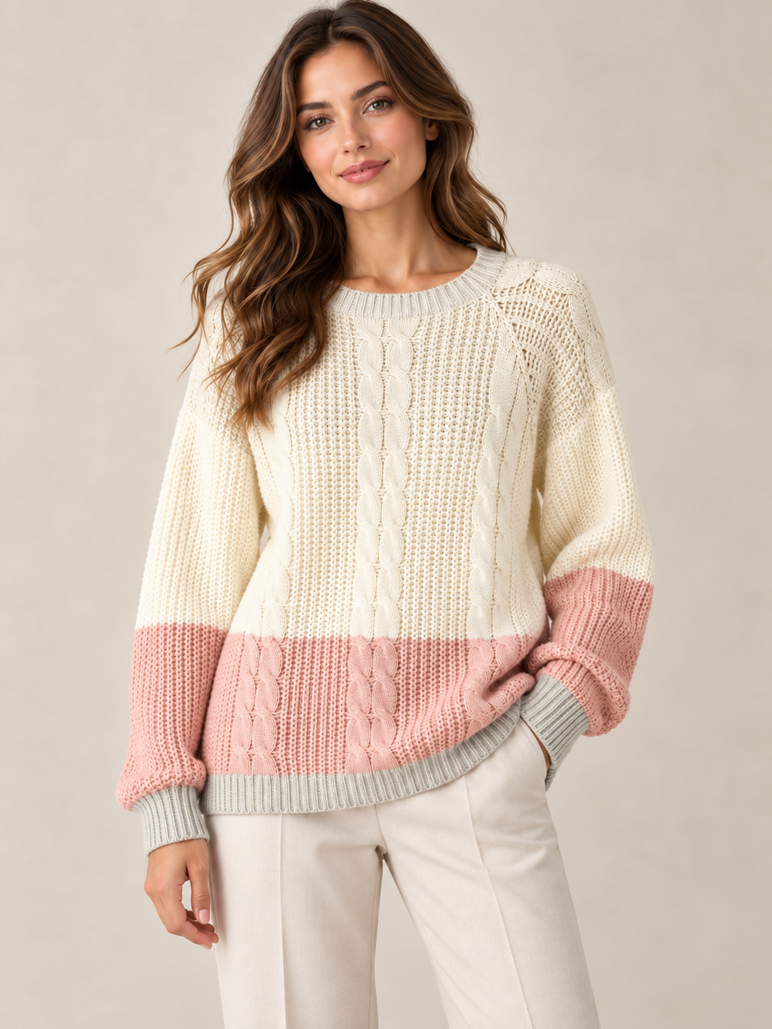 Jersey de punto tricolor para mujer