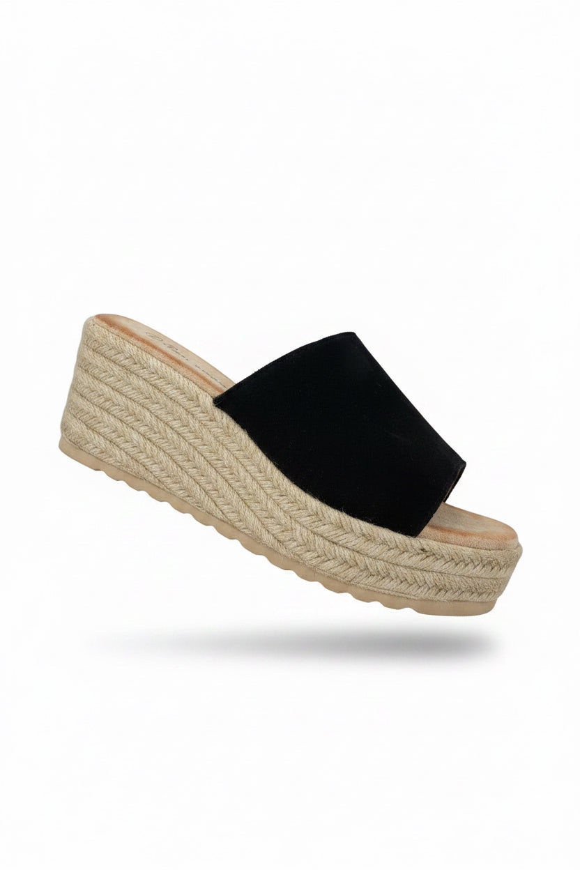 Sandalia de Cuña Negra con Plataforma de Esparto – Cómoda y Elegante HT319
