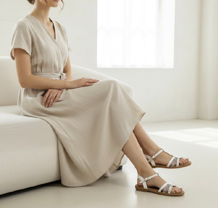 Sandalias Planas Blancas con Brillo – Elegantes y Cómodas para Mujer LT-5