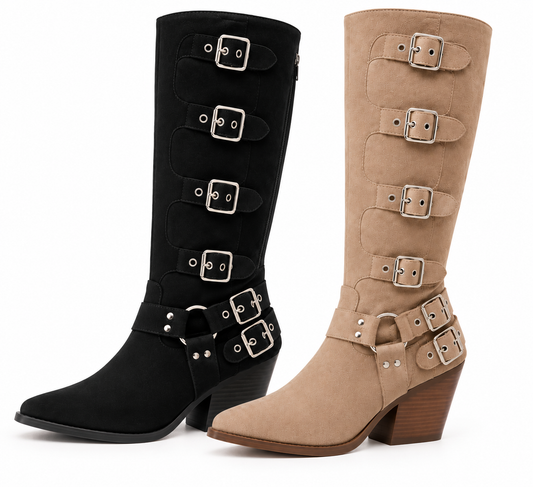 Bota Alta Campera Beige con Hebillas RQ500-1