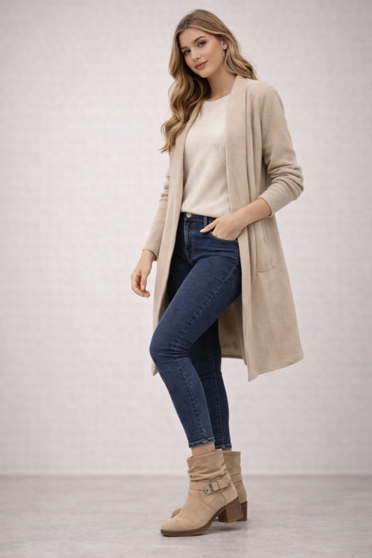 Botín Beige con Caña Arrugada y Hebilla – Tacón Medio Cómodo H0220