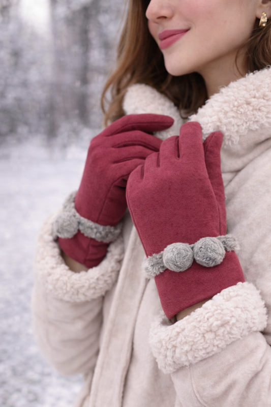 Guantes de Mujer Abrigados con Pompón Fijo – Suaves, Elegantes y Cómodos