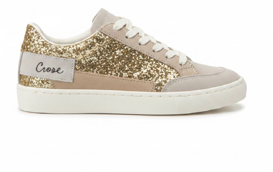 Deportiva Mujer Glitter Dorado con Detalles Beige 9558