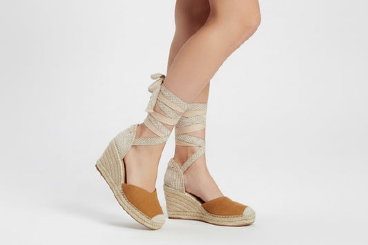 Alpargatas Cuña Camel con Cintas – Estilo Romano, Elegantes y Veraniegas YZ21-106